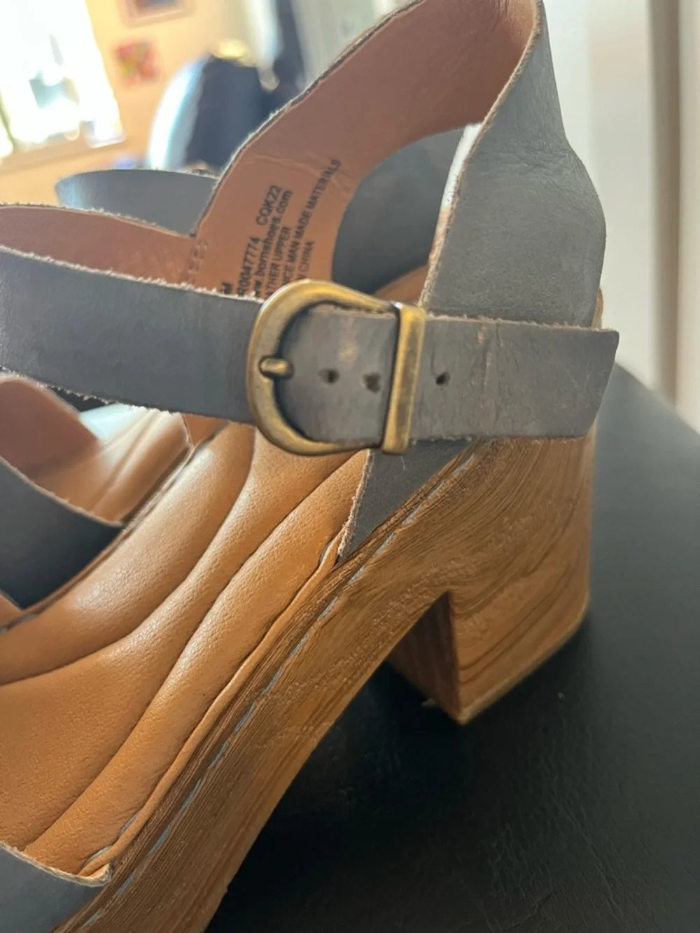 Born Silver Leather Platform Sandals with Wood-Effect Heel - Picture 8 of 9